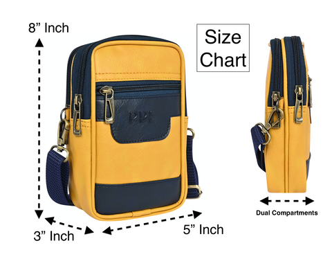 Stylish Classic yellow milano Dual compartment leather sling bag for men and women