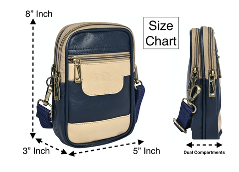 Stylish Elegant Blue milano Dual compartment leather sling bag for men and women