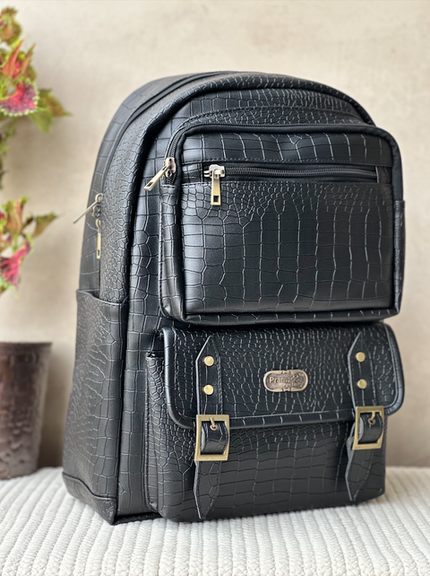 Classic Italia Croco Leather 25L Casual Laptop Backpack Plus Crossbody Sling Combo For Men And Women (Shamrock Black)