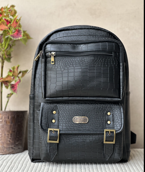 Classic Italia Croco Leather 25L Casual Laptop Backpack Plus Crossbody Sling Combo For Men And Women (Shamrock Black)