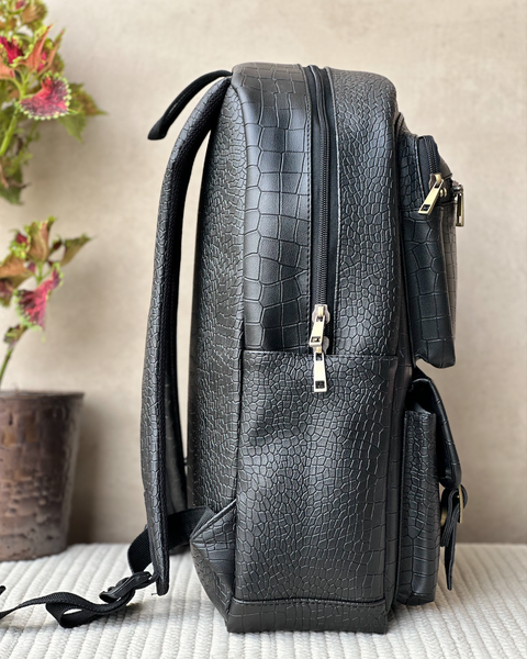 Classic Italia Croco Leather 25L Casual Laptop Backpack Plus Crossbody Sling Combo For Men And Women (Shamrock Black)