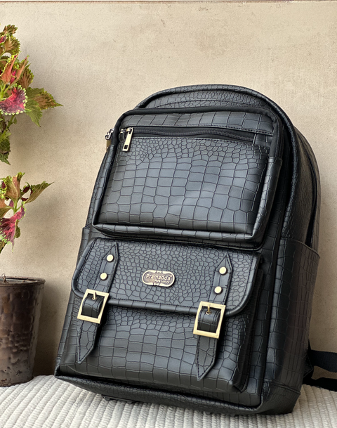Classic Italia Croco Leather 25L Casual Laptop Backpack Plus Crossbody Sling Combo For Men And Women (Shamrock Black)