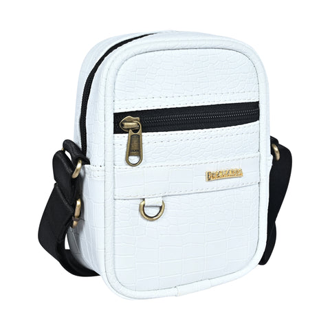 Stylish white Croco Leather 9 inches mini Crossbody bag for men
