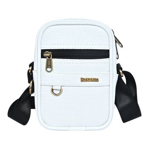 Stylish white Croco Leather 9 inches mini Crossbody bag for men