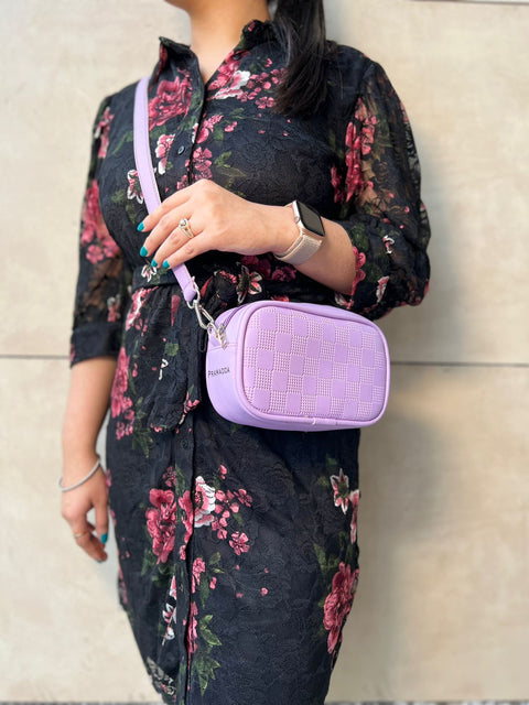 Gorgeous Lilac Check Emboss Crossbody Sling Cum waist bag for Women.