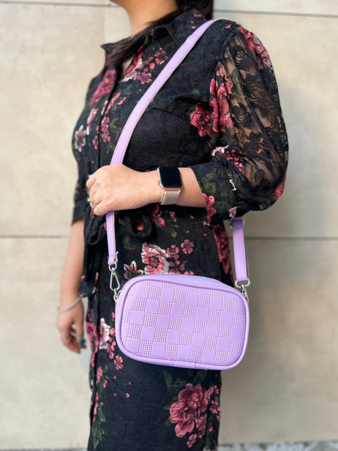Gorgeous Lilac Check Emboss Crossbody Sling Cum waist bag for Women.